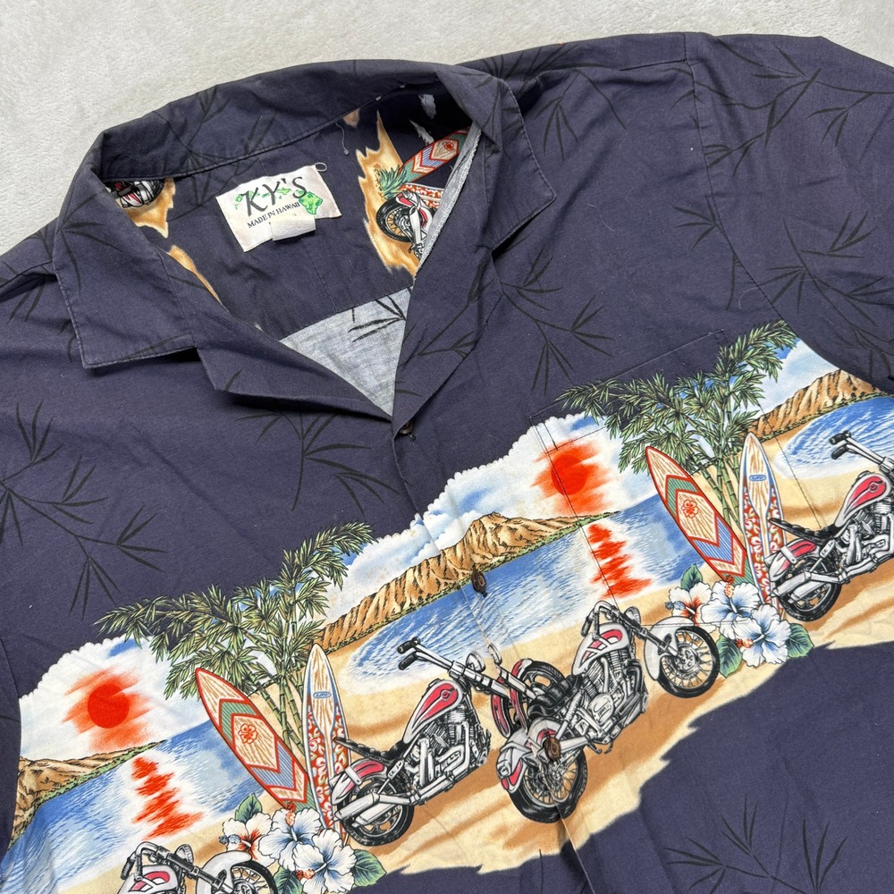 Vintage KY'S Shirt Men's XL Black Hawaiian‎ Button Up Short Sleeve Cotton USA